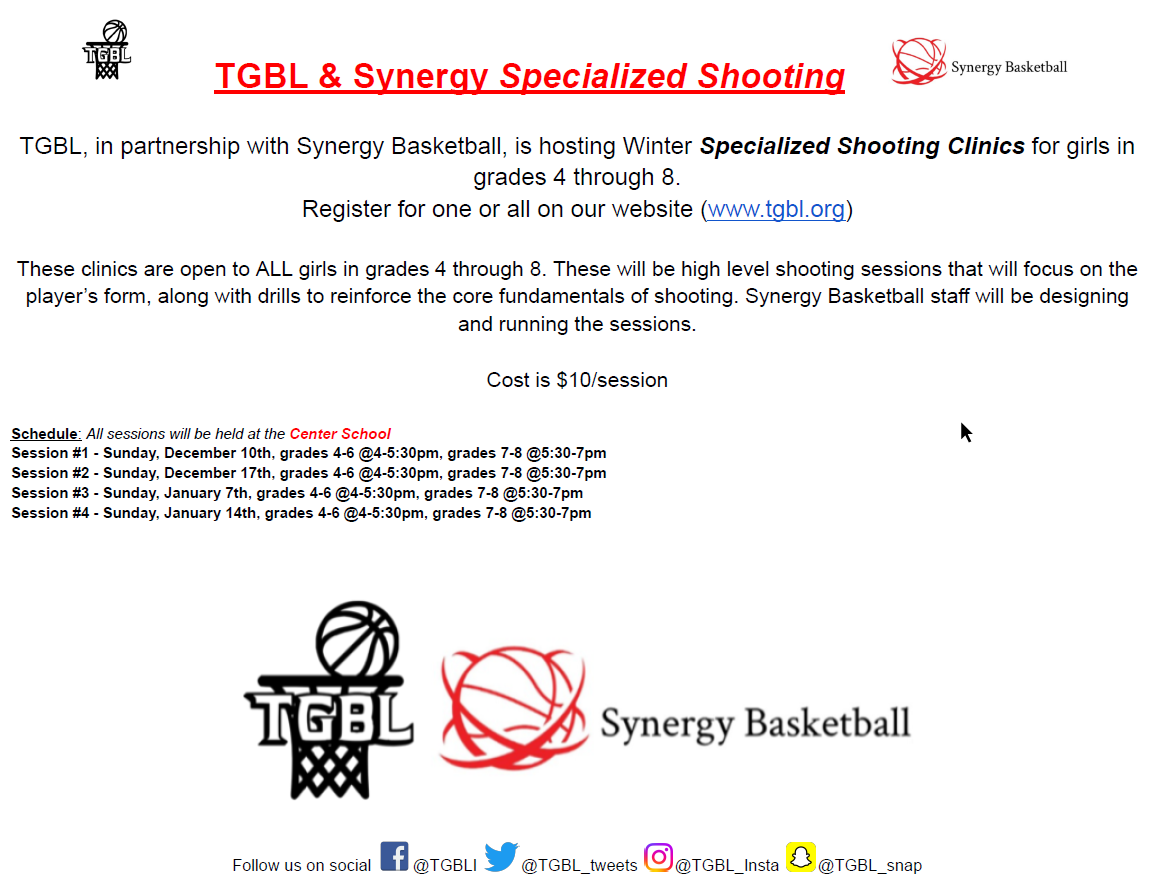 TGBL &amp; Synergy 2023 Shooting Clinics Flyer